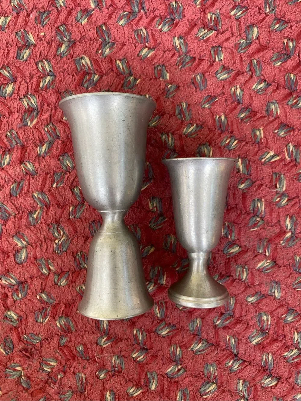 Vintage Pewter shot glass set with round tray